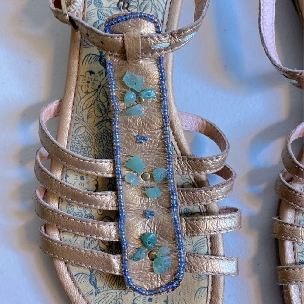Beaded Rose Gold Kenzie Poise T Strap Gladiator Sandals